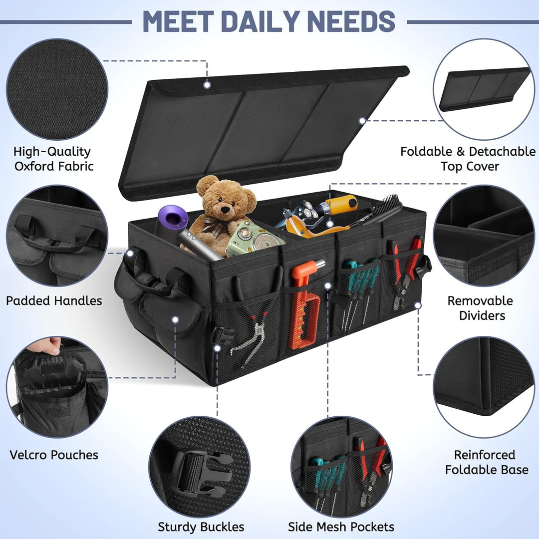 Kofferraum Organizer, faltbare Kofferraumtasche mit Deckel, Auto Kofferraum Organizer mit herausnehm