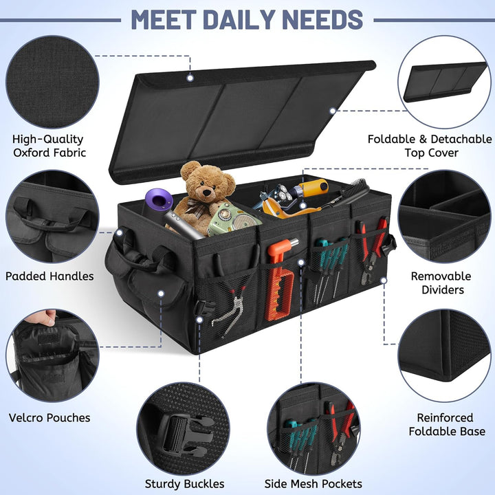 Kofferraum Organizer, faltbare Kofferraumtasche mit Deckel, Auto Kofferraum Organizer mit herausnehm