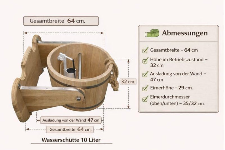 Sauna Schwalldusche Eiche 10,15 L (10 Liter) Holz Schwenkeimer für Sauna & Dusche – Kippeimer mit Wa