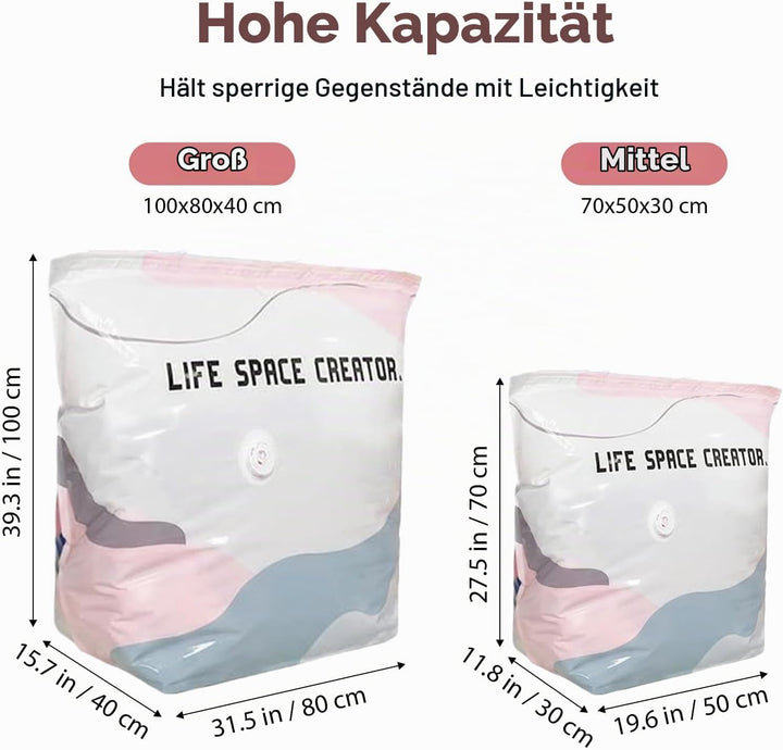 No‑Pump Vacuum Storage Bags, 4 Stücks Vakuumbeutel Ohne Pumpe, Vakuum-Aufbewahrungsbeutel Ohne Pumpe