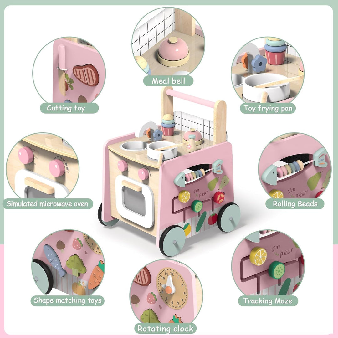 Baby Lauflernwagen Holz, Lauflernhilfe mit Montessori Spielzeug Multifunktion, Holzspielzeug Kleinki