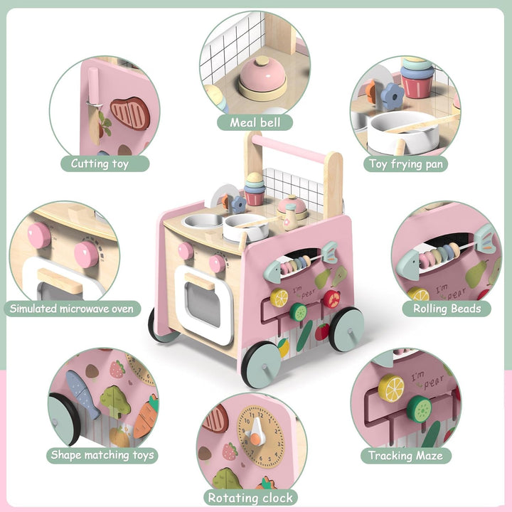 Baby Lauflernwagen Holz, Lauflernhilfe mit Montessori Spielzeug Multifunktion, Holzspielzeug Kleinki