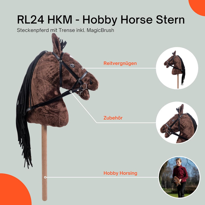 RL24 HKM - Hobby Horse Stern inkl MagicBrush | Steckenpferd mit Trense | Spielpferd aus Plüsch mit H