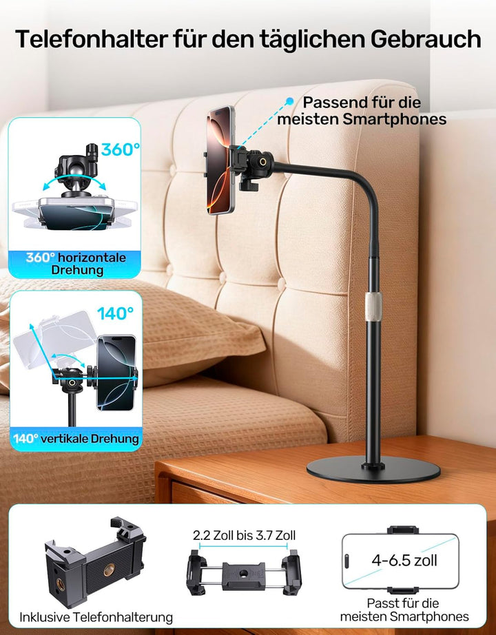 Webcam-Stativ für Schreibtisch, verbessertes Gänsehals-Webcam-Tripod & 360°-Drehkopf mit 1/4"-Gewind