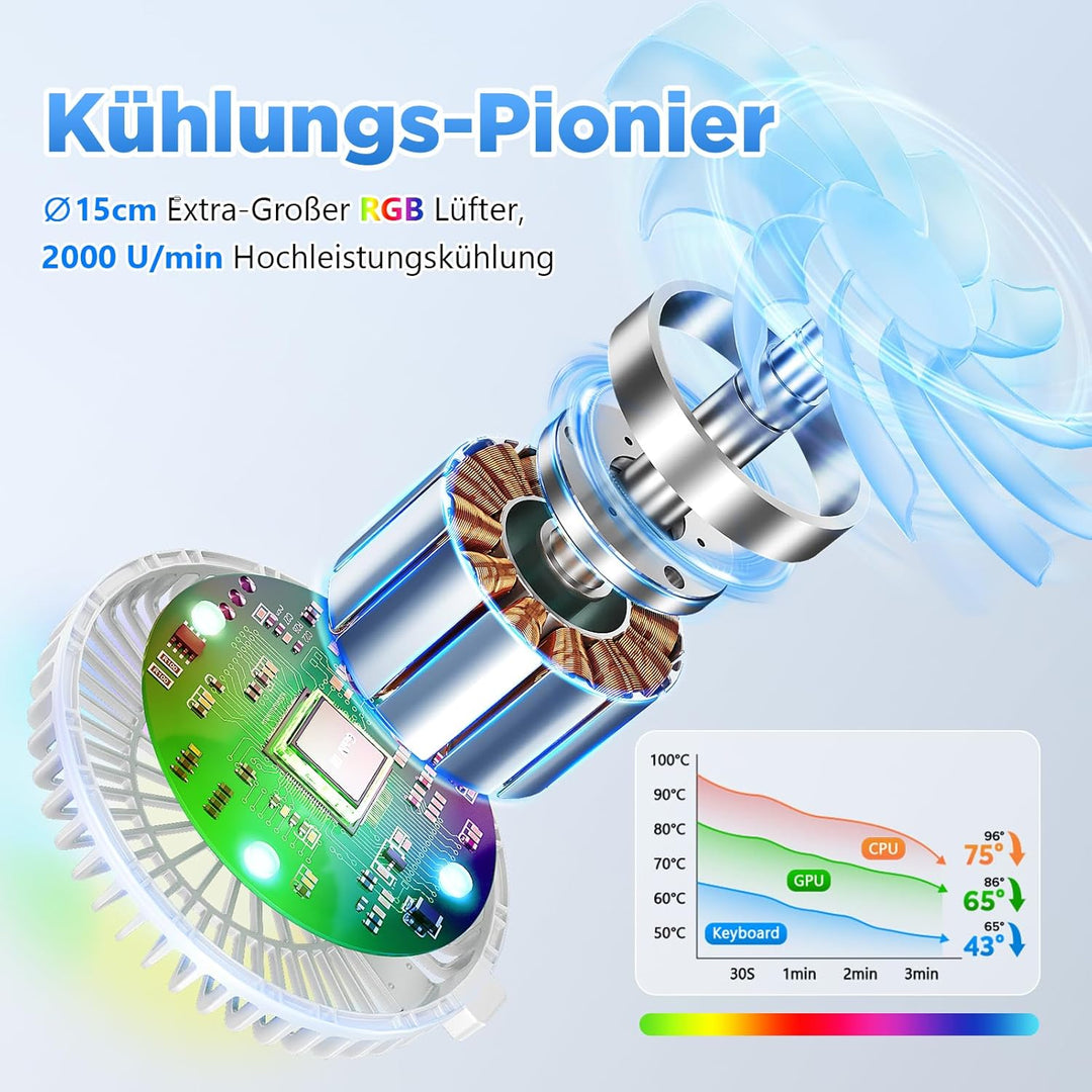 ICARE Laptop Ständer mit Magnetischem RGB Laptop Kühler, 360° Schwenkbar, 10KG Tragkraft und 18dB Le
