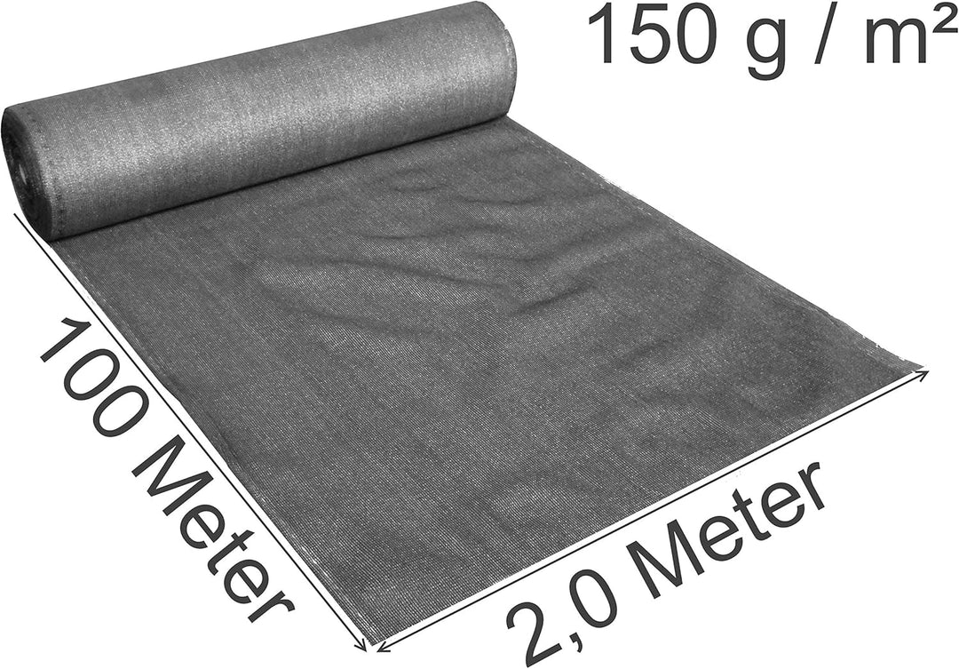 EXCOLO Schattiernetz 2x100m grau anthrazit – 150 g/m² HDPE Windschutz Sichtschutz Zaunblende Bauzaun