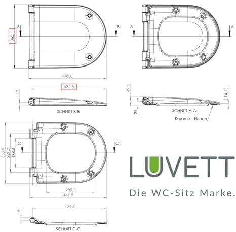 LUVETT® D350 Toilettendeckel mit Absenkautomatik D Form Weiss - SoftClose Klodeckel Abnehmbar - Klob
