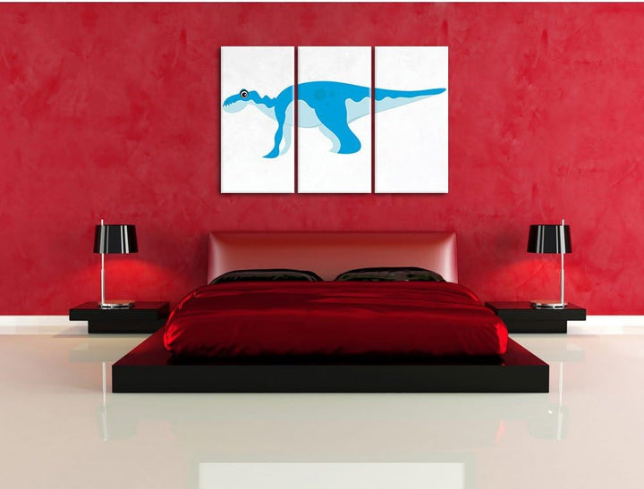 Pixxprint Niedlicher Dinosaurier weiss 3-Teiler Leinwandbild 120x80 Bild auf Leinwand