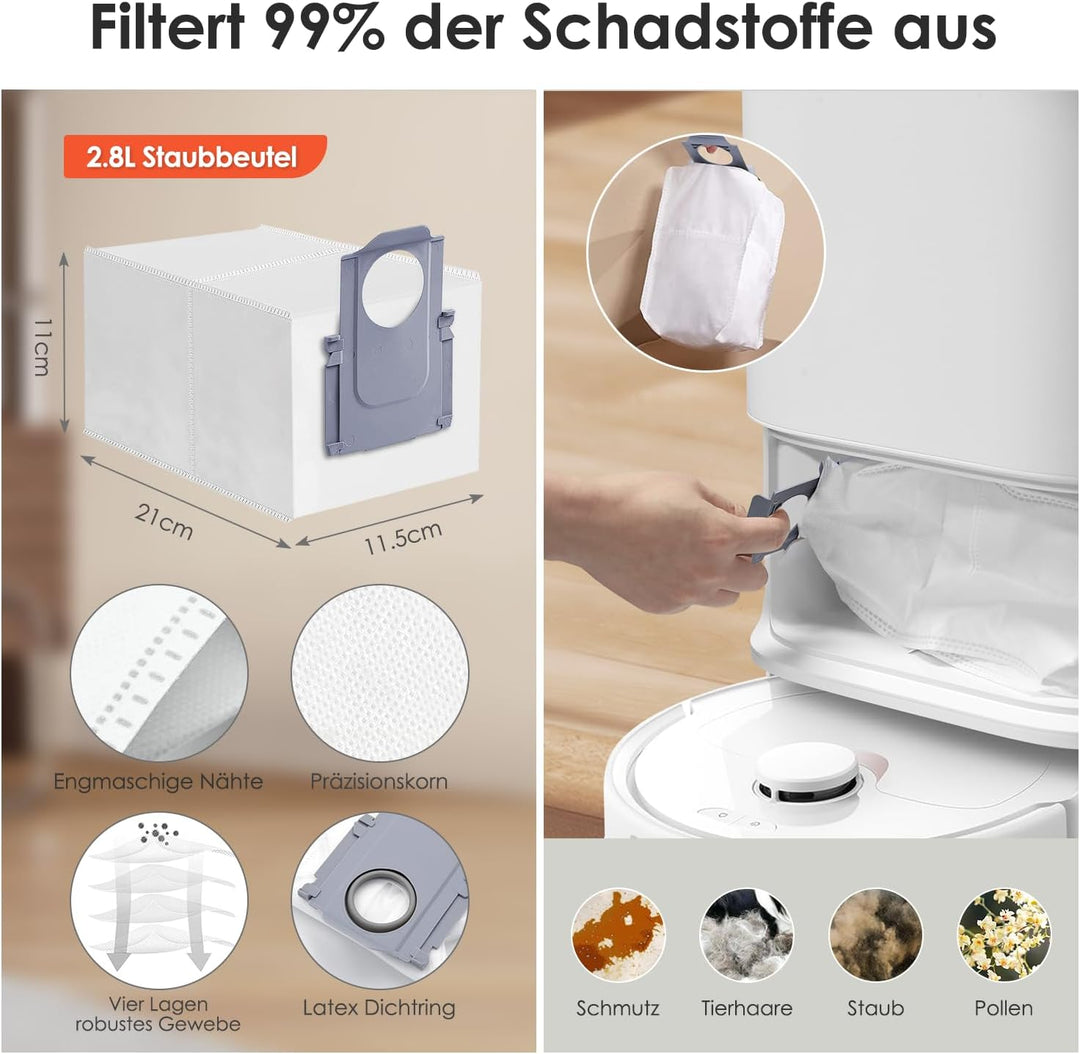 Zubehörset für Roborock Qrevo Master/Qrevo Slim, 4*Staubbeutel 2*Main Rollbürste 4*Seitenbürsten 2*F