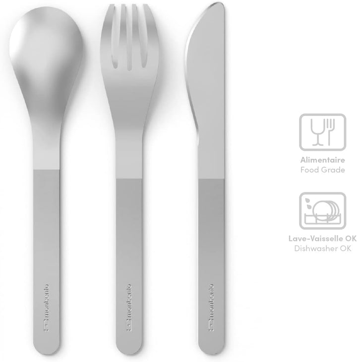 MONBENTO - Besteck zum Mitnehmen mit Etui MB Slim Box Onyx - Tragbares Besteck mit 3 Teilen Messer,