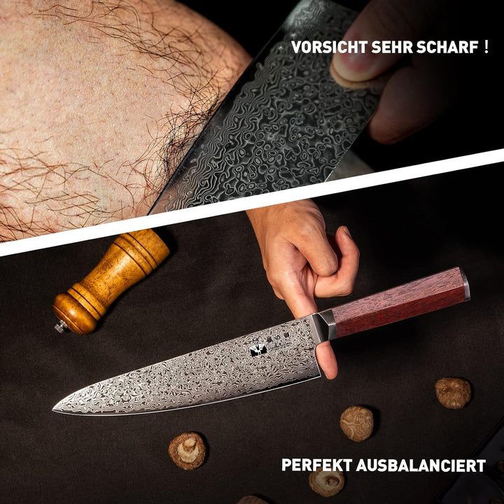 FUJUNI Kochmesser Damastmesser Mit Extrem Scharf 20cm Klinge Aus 67 Lagen Vg-10 Damaststahl Küchenme