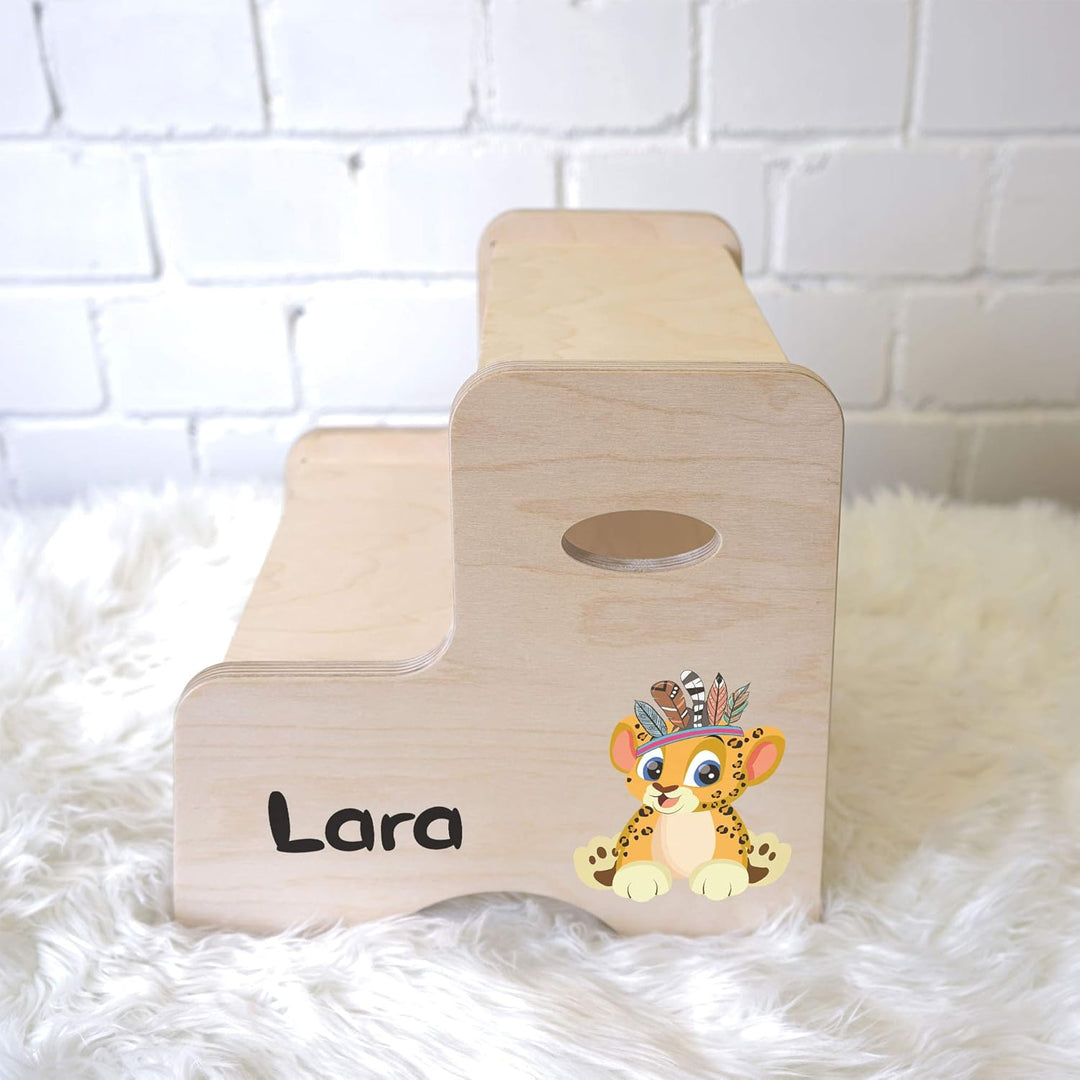 Tritthocker Kinder, Hocker aus Holz für Bad und Küche, Holzhocker personalisierter Toilettenhocker m