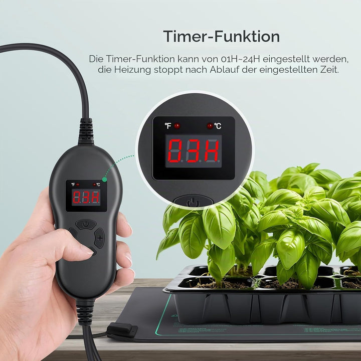 Luxbird Heizmatte Pflanzen mit Thermostat und Timer 30W, 4 Heizmatten mit 1 Controller, 52 x25 cm, I