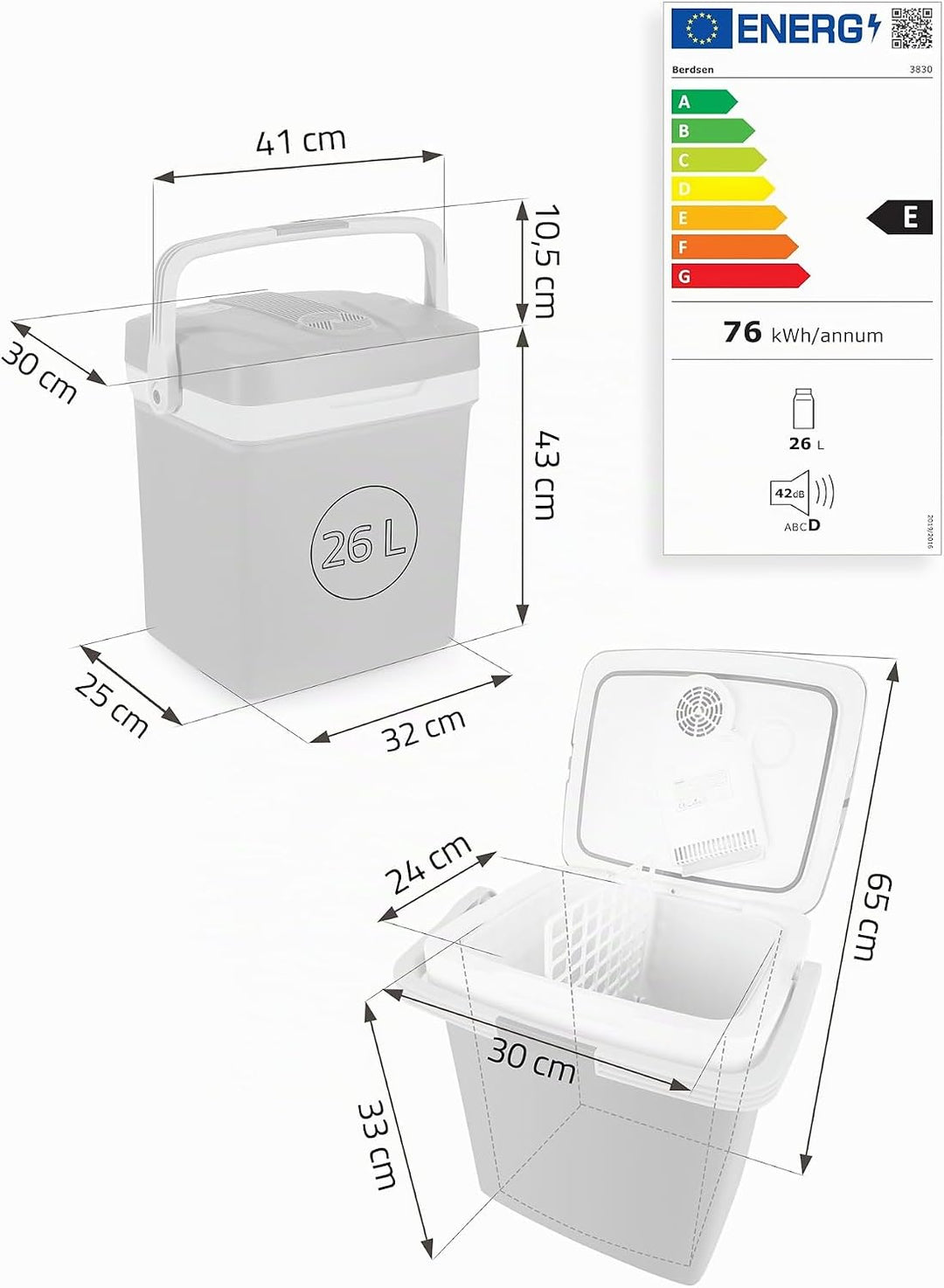 Berdsen Kühlbox Thermobox Auto Camping 12V/230V Mit Heizfunktion USB 41 x 30 x 48,5 cm 29 L 26 L bla