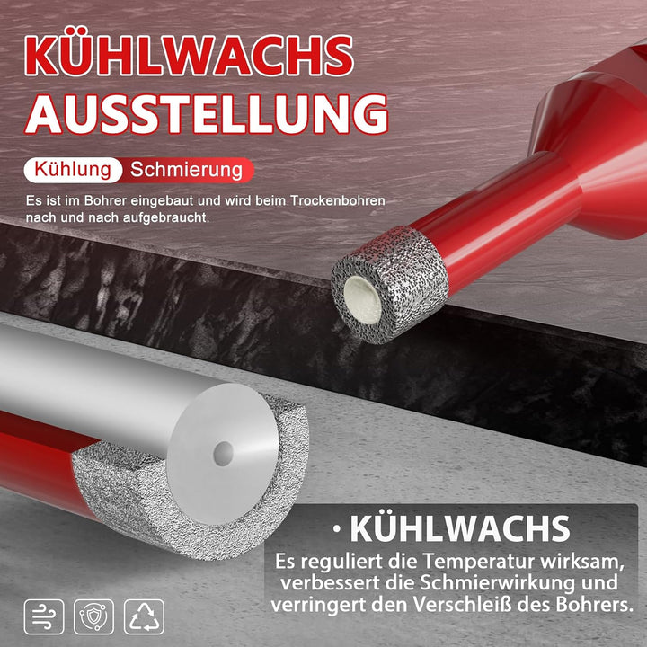 Diamant Fliesenbohrer 6 mm 3 Stück mit M14 Gewinde Für Fliesen, Porzellan, Keramik, Marmor &amp; Granit