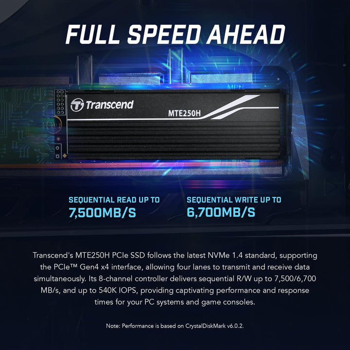 Transcend MTE250H - SSD - 1 TB - intern - M.2 2280 - PCIe 4.0 x4 (NVMe) - integrierter Kühlkörper 1T