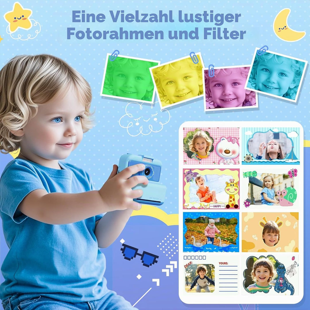 CAMCLID Sofortbildkamera Kinder, 3,0 Zoll Bildschirm Kinderkamera Sofortbildkamera, 48MP/2,5K UHD Ki