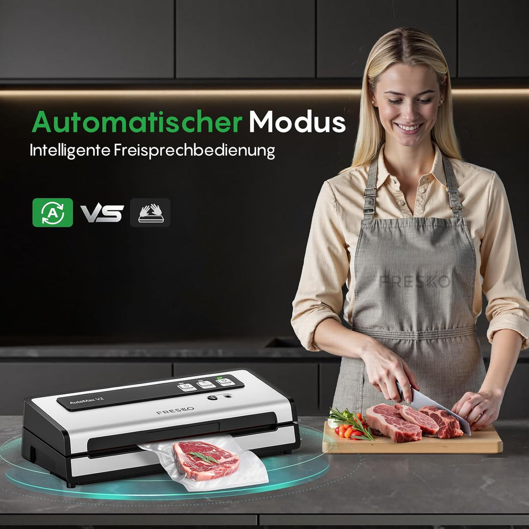 FRESKO Automatische Vakuumiergerät, 140W Vakuumierer mit Doppelte Heisssiegelung, Trocken-/Feuchtmod