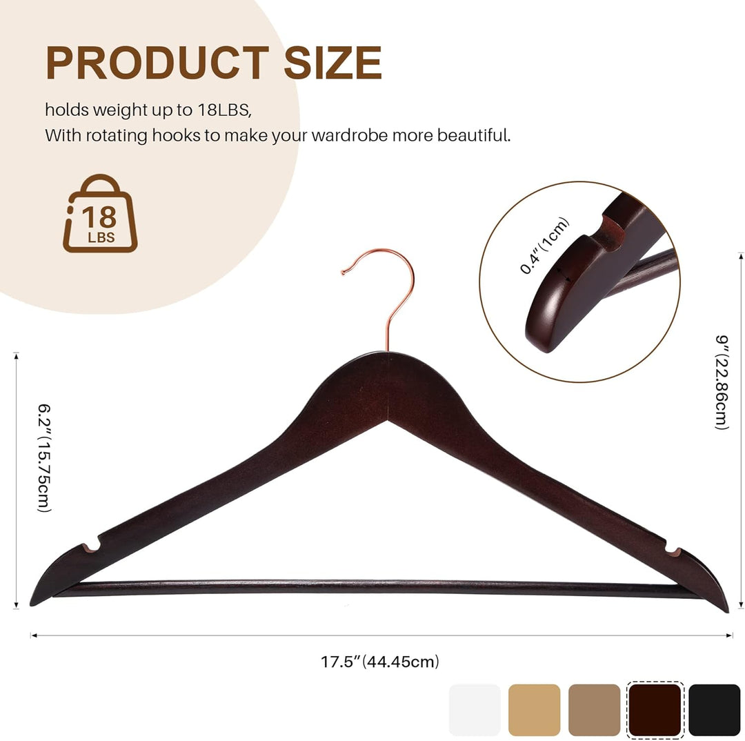 HOUSE DAY Kleiderbügel Holz, 20er Holz Bügel, Kleiderbügel braun für Anzüge, 360° drehbarer Haken in