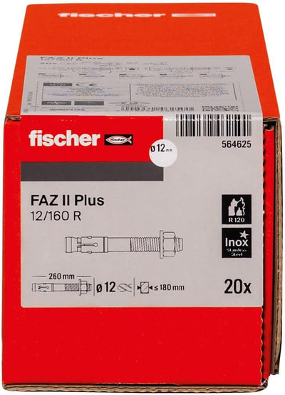 fischer Bolzenanker FAZ II Plus 12/160 R, Schwerlastanker aus Edelstahl mit hoher Tragfähigkeit, Ank