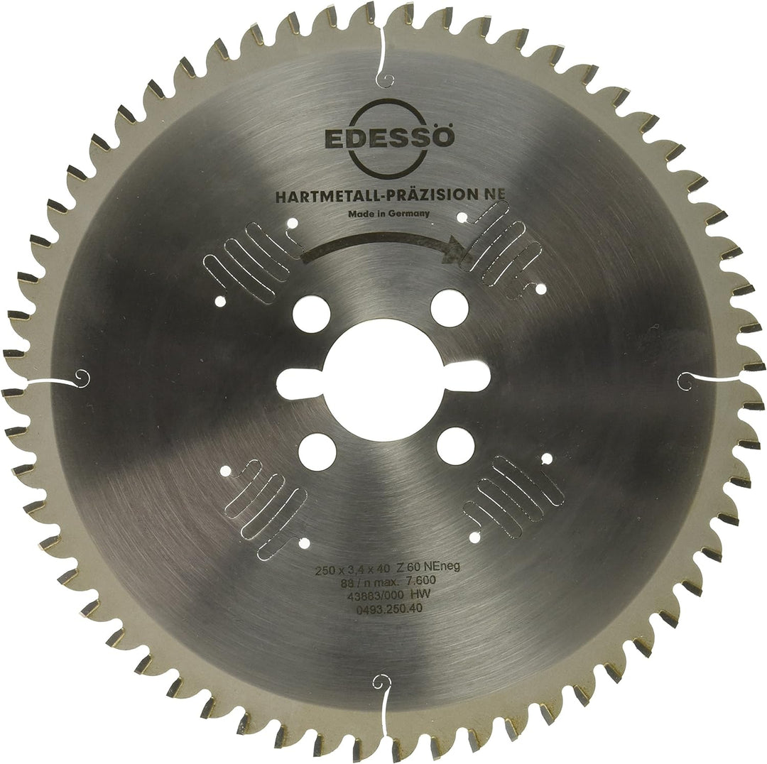 Edessö 49325040 HM-Kreissägeblatt Präzision HW 250x3,4/2,8x40 Z=60 NE neg 2/9/55+4/12/64, silber