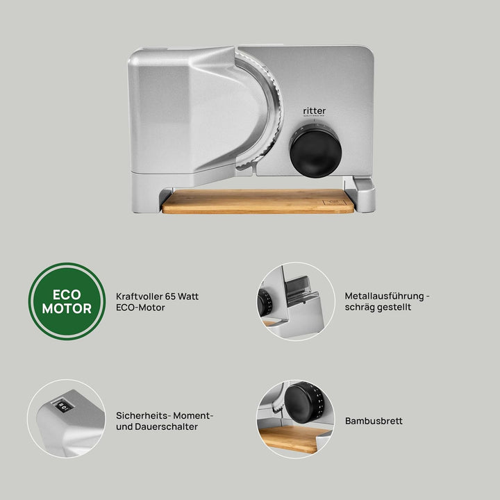 ritter varido 5 Elektrischer Allesschneider & Brotschneidemaschine aus Metall mit ECO-Motor, Made in