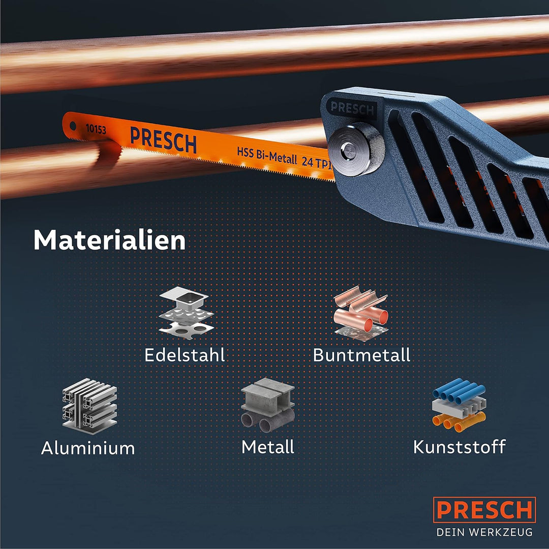 Presch Mini Metallsäge Flexibel 300mm - 3in1 Bügelsäge inkl. Metallsägeblatt - Verstellbarer Sägehan