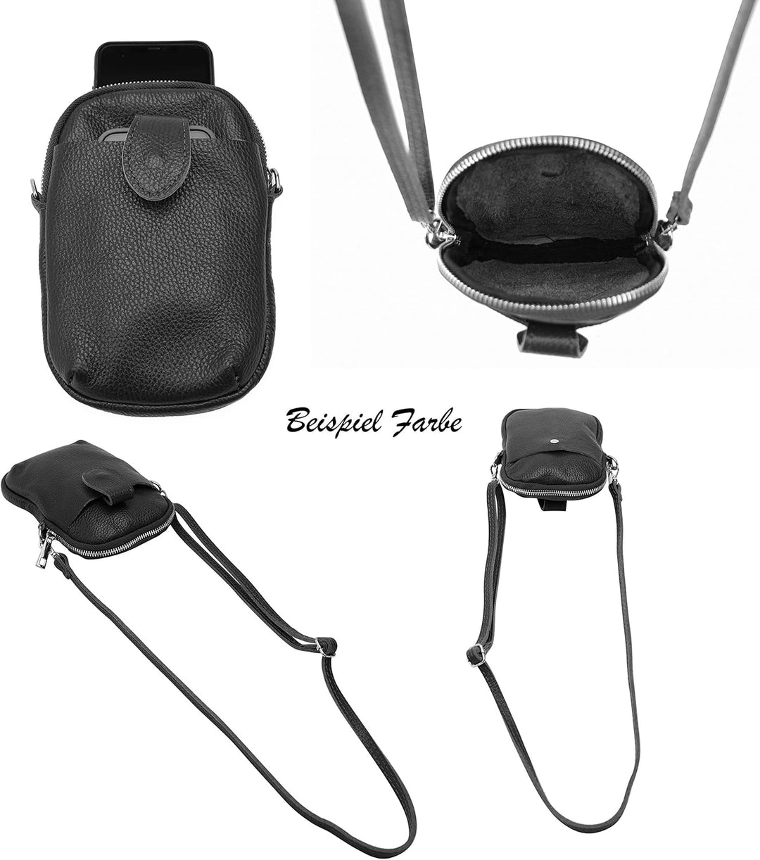 SH Leder Damen Umhängetasche Handytasche Multifunktion Geldbörse Beutel aus Echtleder Verstellbar Sc