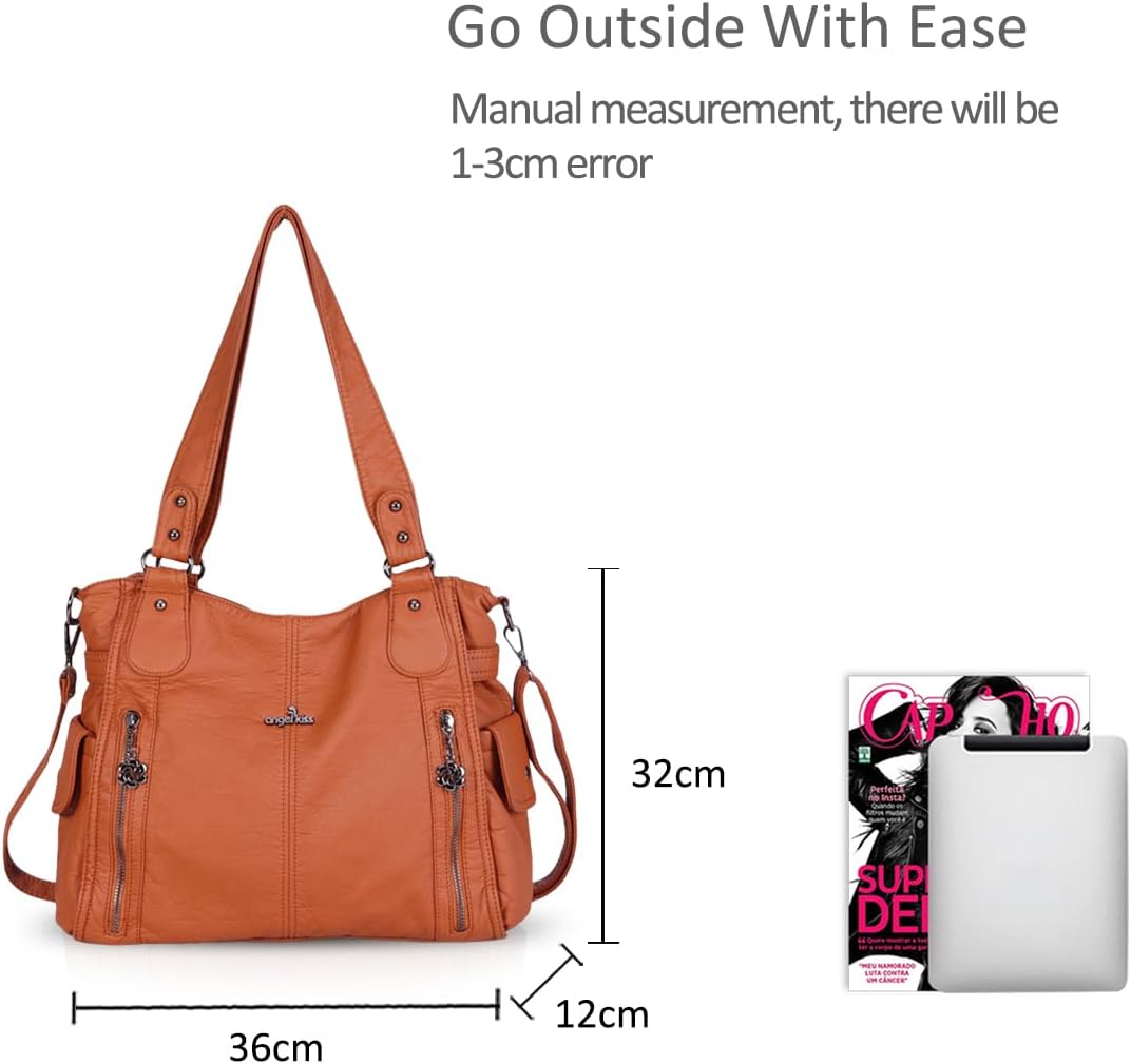 NICOLE & DORIS Women Hobo bags shoulder bags Washed Leather Totes Crossbody with Multiple Compartmen