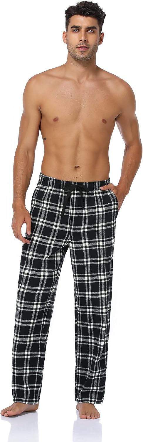 North Bund Schlafanzughose Herren, 100% Baumwolle Kariert Pyjamahose Dicke Flanell Schlafhose Weich