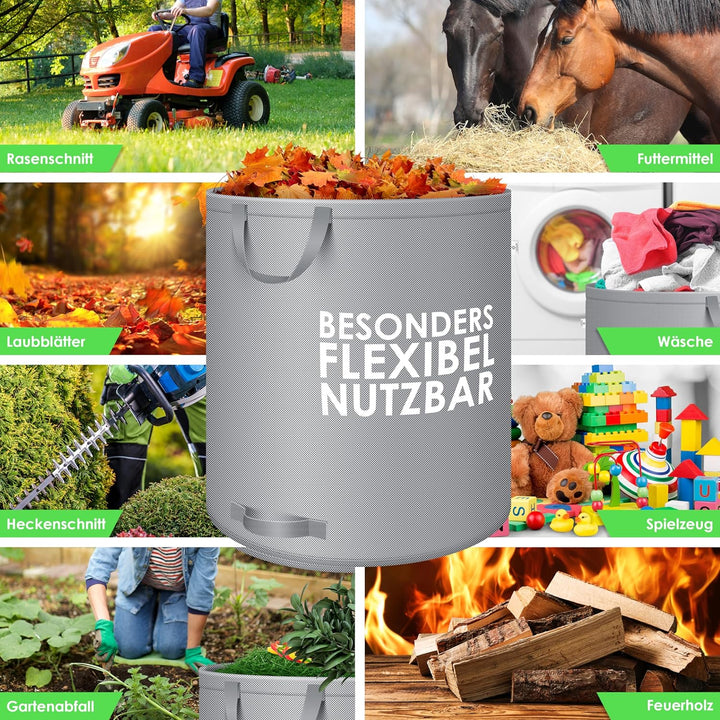 KESSER® Gartensack 3x 272L Set Laubsack Gartenabfallsack inkl. Handschuhe - Selbststehend 4 Griffe S