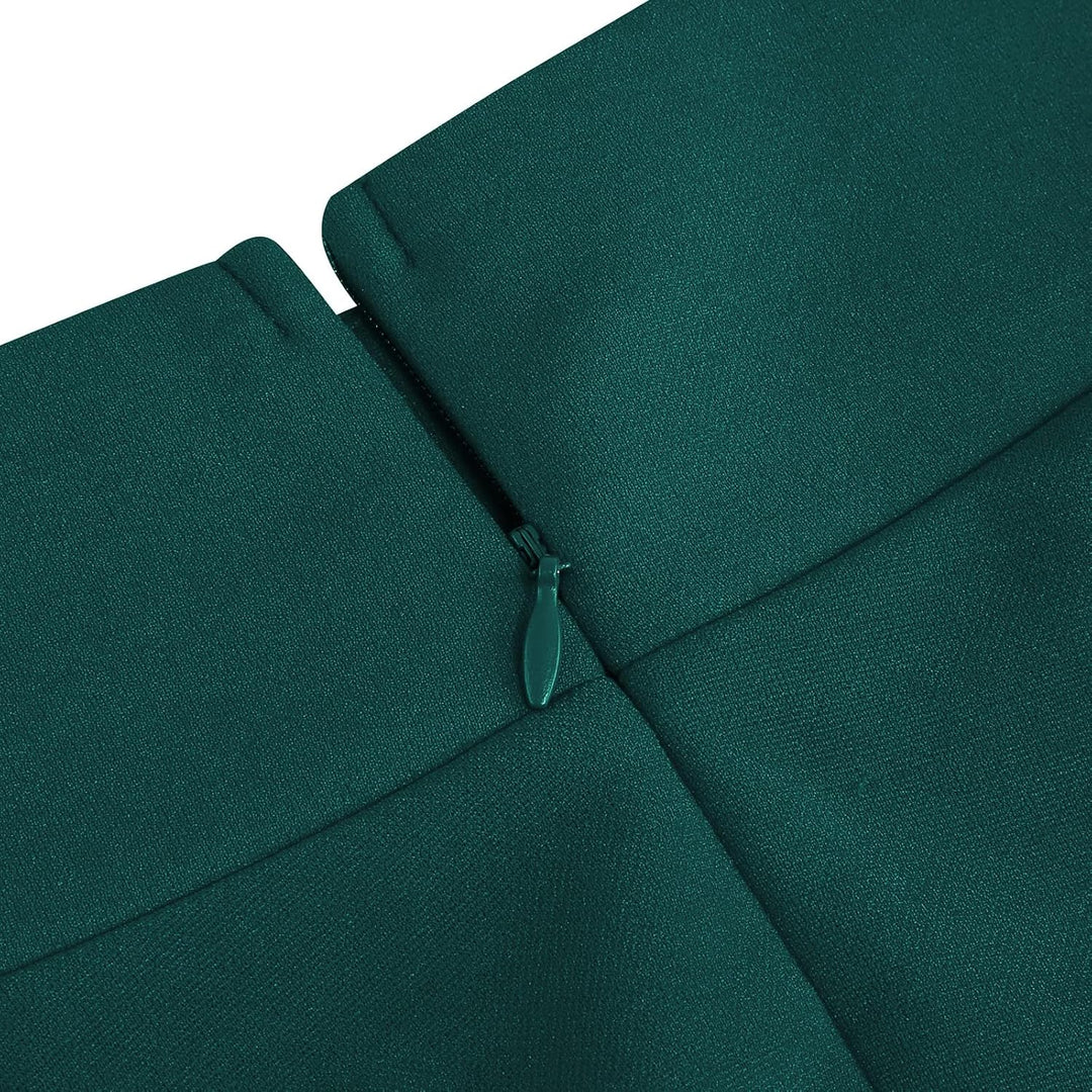Odizli Rock Damen Knielang Elegant 50er Jahre Vintage A Linie Swing Faltenrock mit Gürtel XXL Grün,