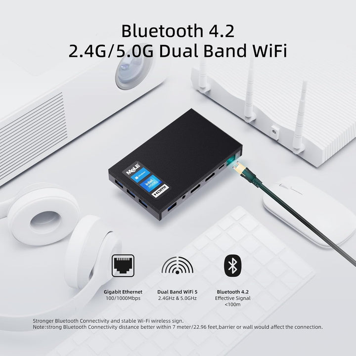 MeLE Lüfterloser Mini-PC Windows 10 Pro Celeron J4125 8GB DDR4 256GB eMMC Ultra-Thin Mini Desktop Co