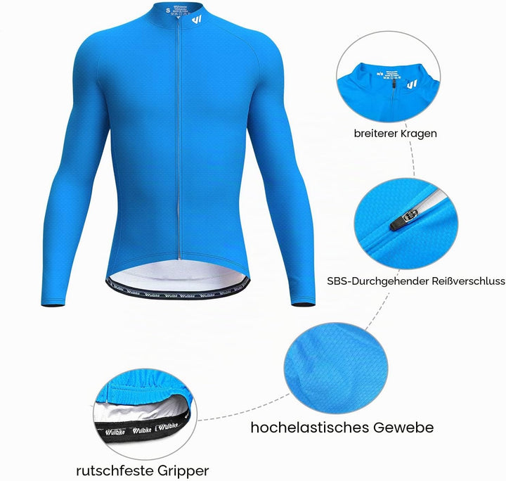 Wulibike Radtrikot Herren Langarm - Rennrad Trikot Reissverschluss mit Taschen, Frühling Herbst Atmu
