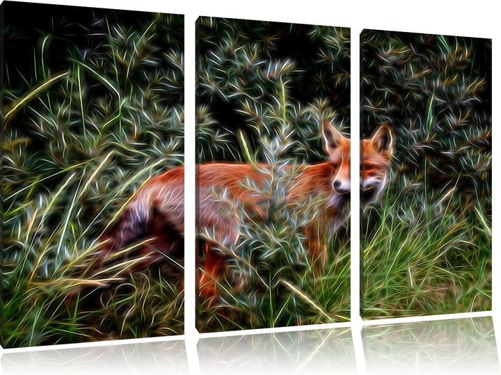 listiger Fuchs im Wildstrauch NewArt 3-Teiler Leinwandbild 120x80 Bild auf Leinwand, XXL riesige Bil