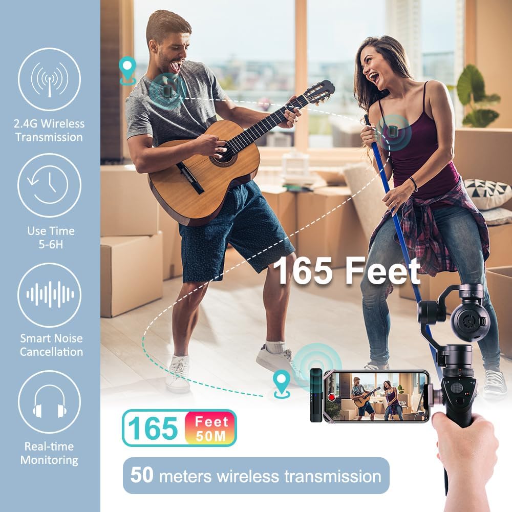 KIMAFUN 2.4G Drahtloses Lavalier Mikrofon für i_Phone, Kabelloses Ansteckmikrofon Wireless Echtzeitü