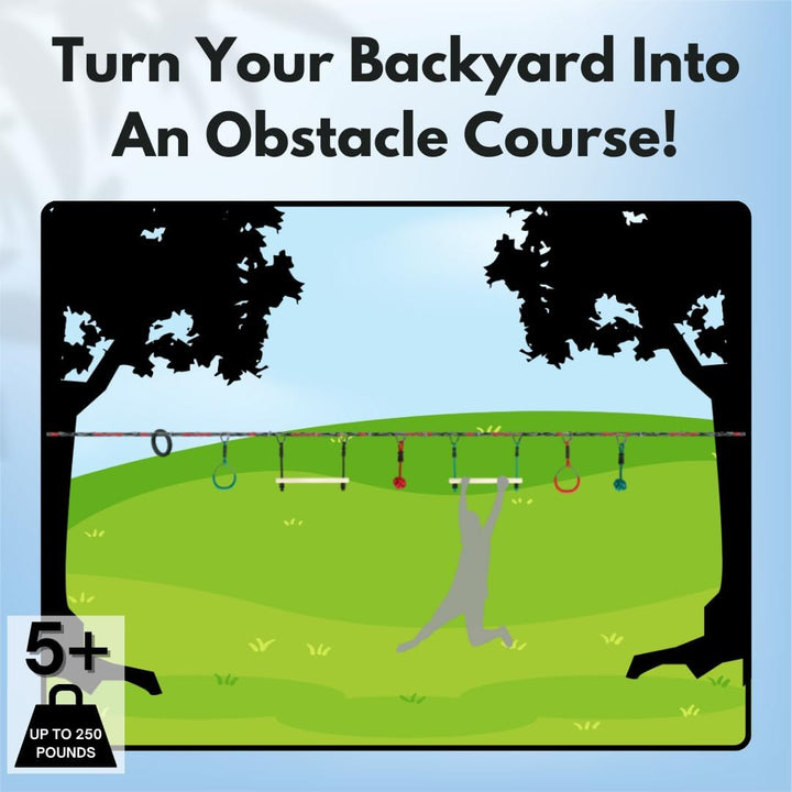 Slackers Ninja Line Starter Set – Outdoor Hangelparcours & Slackline für Kinder ab 5 Jahren – Komple