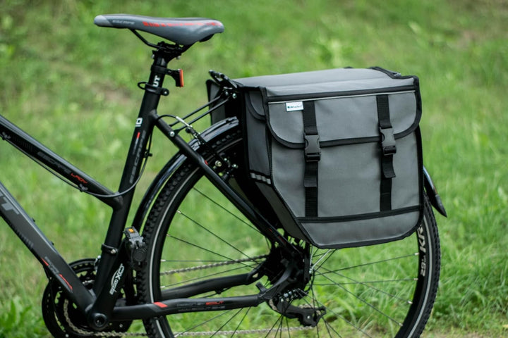BikyBag Model M – Doppelte Fahrradtaschen für Gepäckträger (Grau), Grau