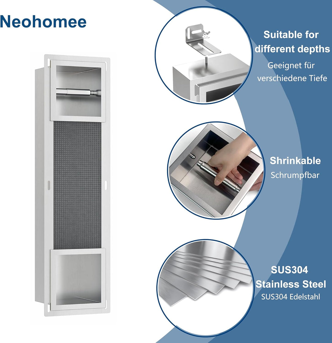 Unterputz-Schrankmodul Edelstahl mit Toilettenpapierhalter Eingebaute Badezimmerschrank Schmal Toile
