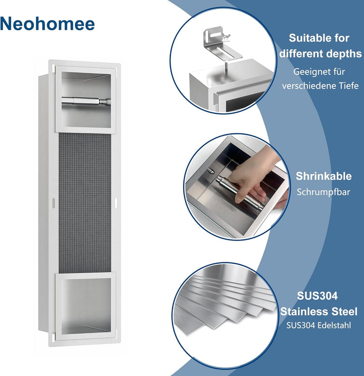 Unterputz-Schrankmodul Edelstahl mit Toilettenpapierhalter Eingebaute Badezimmerschrank Schmal Toile