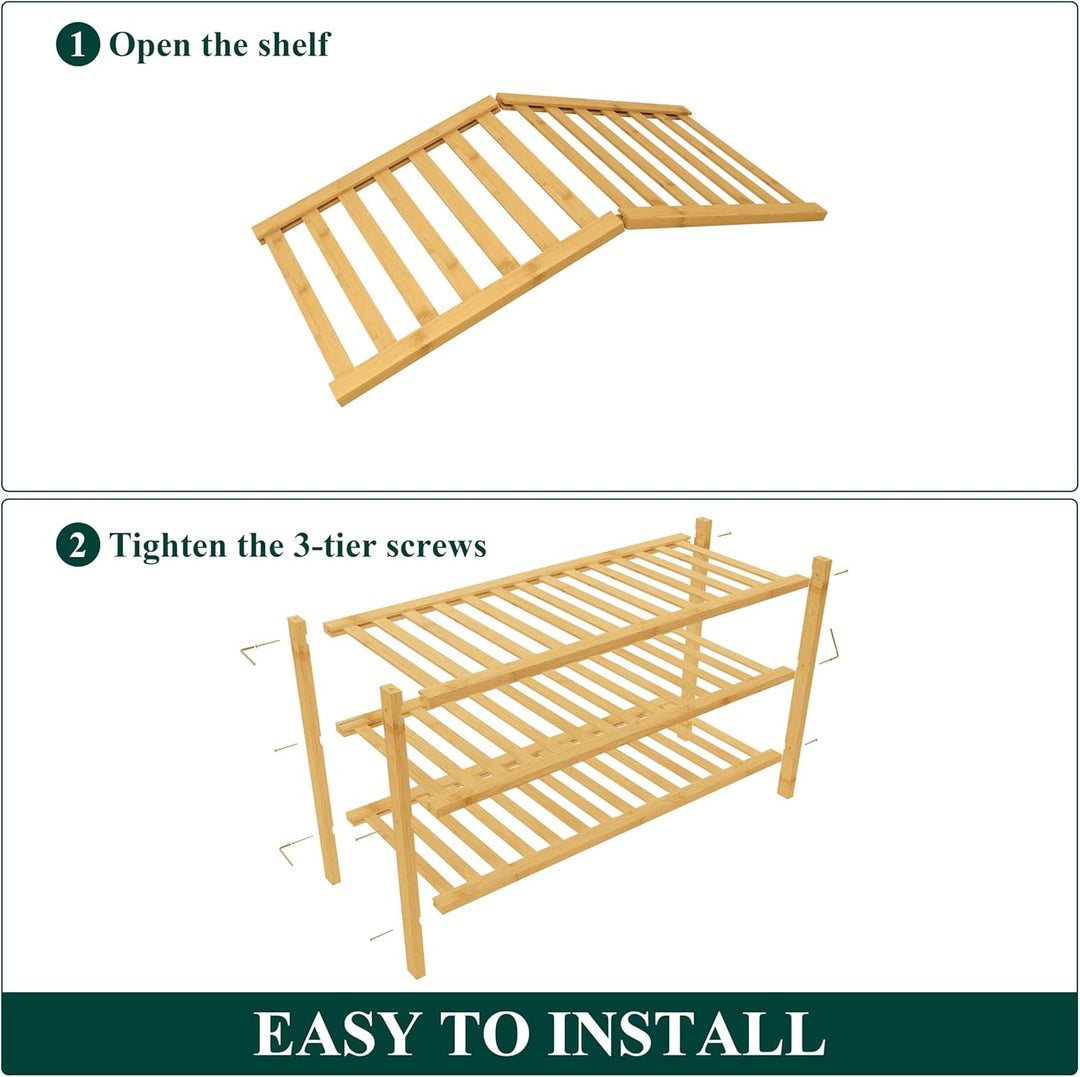 smiry Schuhregal aus Bambus, Schuhregal Platzsparend mit 3 Ebenen, Erweiterbar Stapelbar Shoe Rack,