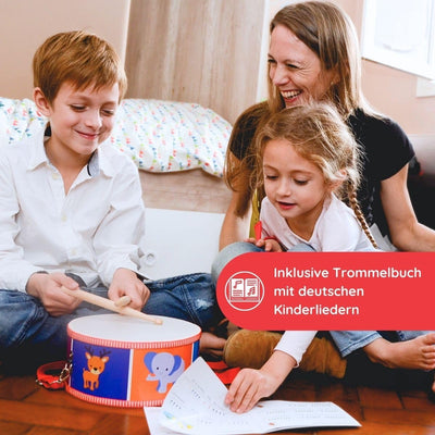 SCHMETTERLINE® | Kindertrommel – Trommel aus Holz inkl. Glockenarmband, Trommelbuch – Trommel für Ki