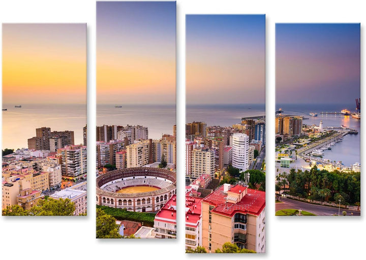 islandburner Bild auf Leinwand Malaga Spanien Stadtbild Meer Dämmerung Skyline in Richtung Mittelmee