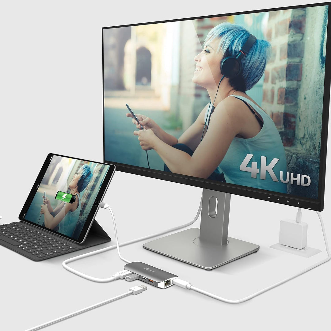 j5create Multi USB-C 9-in-1 Adapter HDMI/Ethernet/USB 3.1, SD und MicroSD/PD 3.0 | HDMI 4K für MacBo