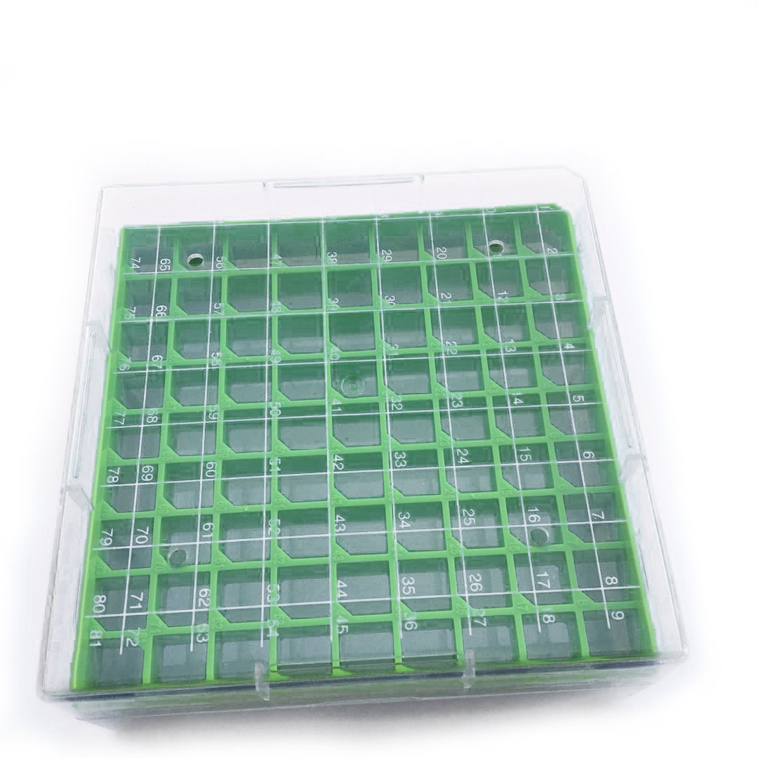 CryoBox Phiole-Regal aus Polycarbonat, 9 x 9 Array, 81 Platz (blau/grün/rot/gelb), 4 Stück Blue/Gree