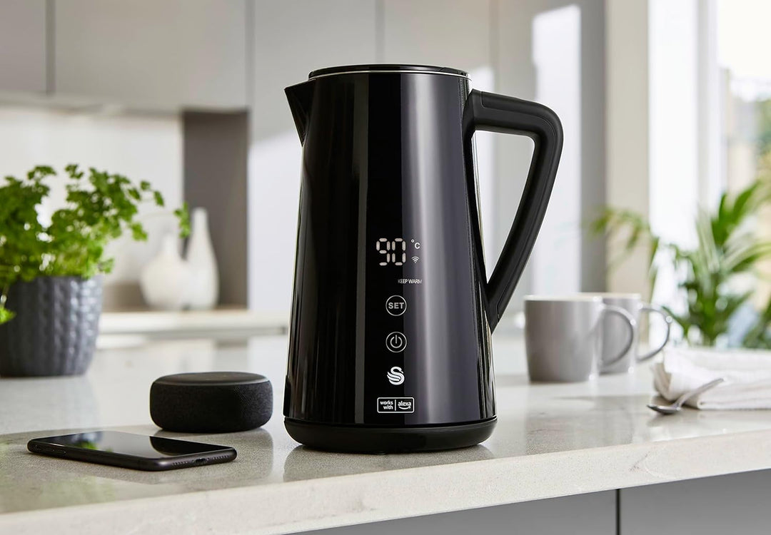 Swan Alexa Wasserkocher WIFI Smart Kettle 1,5L, mit Temperatureinstellung, Schwarz, Kabellos, LED-To