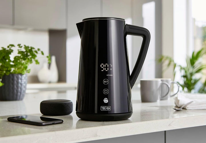 Swan Alexa Wasserkocher WIFI Smart Kettle 1,5L, mit Temperatureinstellung, Schwarz, Kabellos, LED-To
