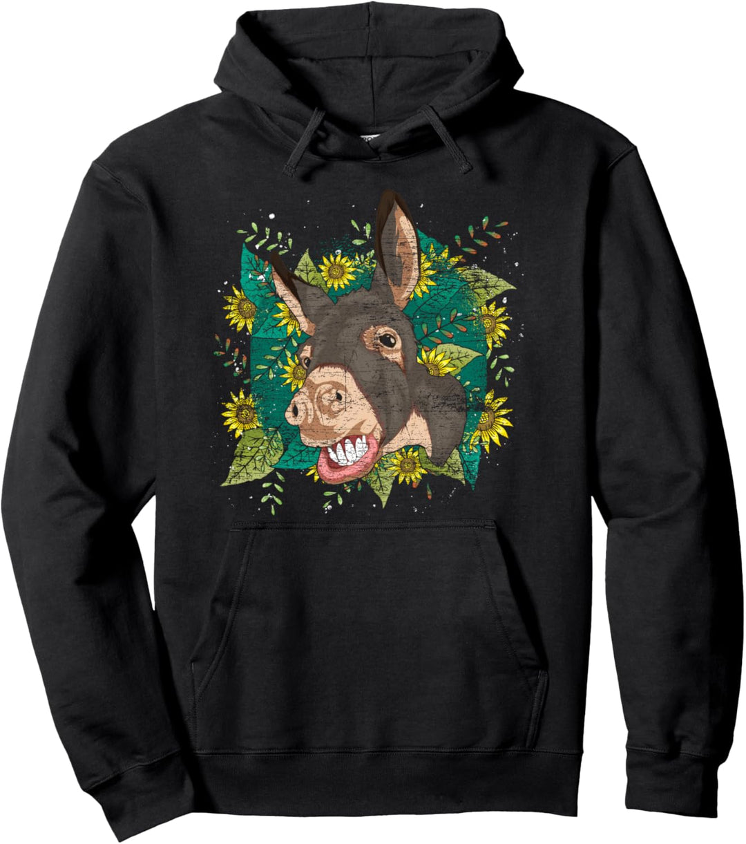 Gelbe Sonnenblume Hippie Esel Bauernhof Tier Esel Pullover Hoodie