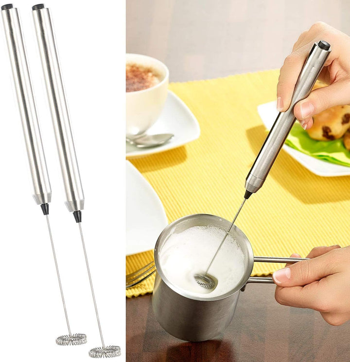 Rosenstein & Söhne Milchaufschaeumer: 2 Milchaufschäumer-Sticks mit Edelstahl-Gehäuse, Spiralquirl,