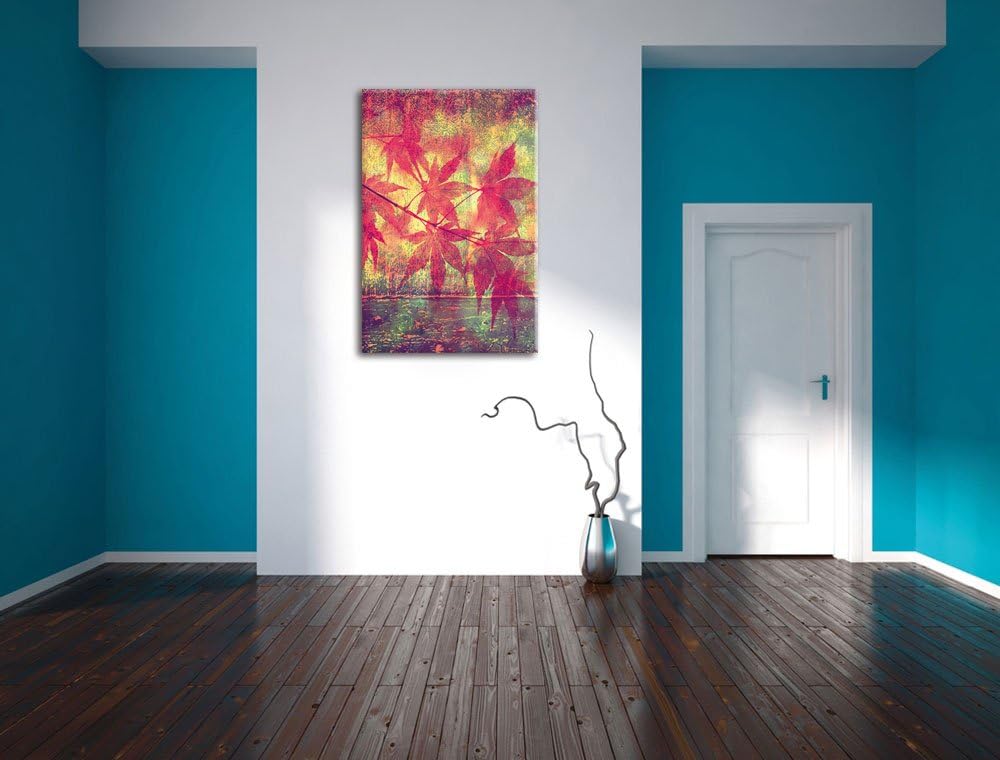 Ast mit pinken Blättern, Format: 100x70 auf Leinwand, XXL riesige Bilder fertig gerahmt mit Keilrahm